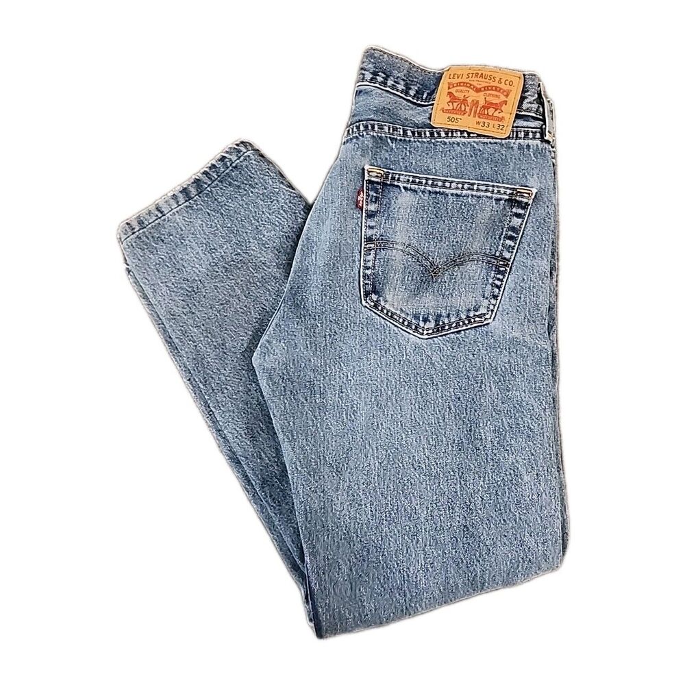 Levi's 505 Men's Jeans 33x32 (32x28) Regular Fit Straight Leg Stonewash Denim